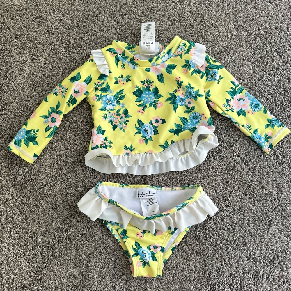 Nicole Miller Yellow Floral Kids Bikini Set